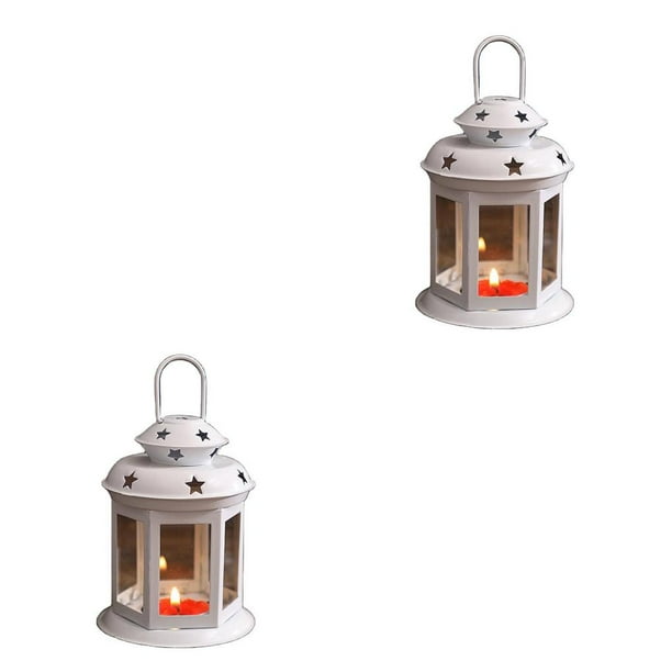 Billuyoard Soporte de velas Castillo hueco a prueba de viento colgante linterna artesanal candelabro Blanco 2Conjunto