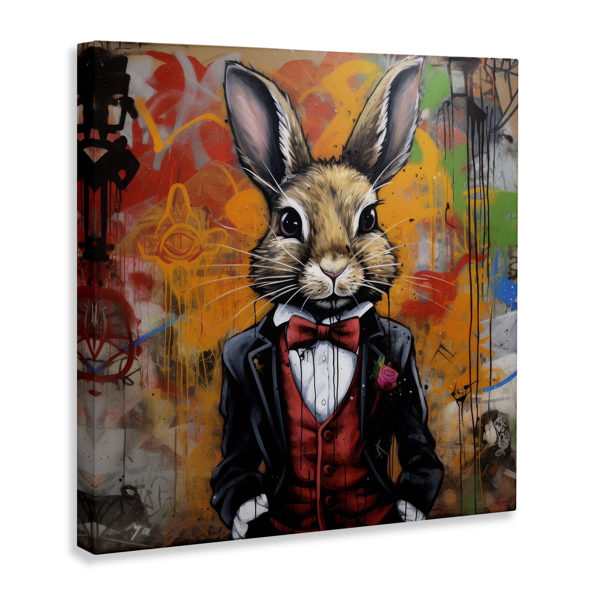 Stupell Industries Urban Graffiti Rabbit Animals & Insects Painting Gallery Wrapped Canvas Art Print Wall Art, 24 x 24