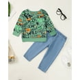 thumbnail image 3 of 12 Months Baby Boys Clothes 18 Months Boys 2PCS Fall Winter Outfits Set Letter Print Round Neck Toddler Boys Long Sleeve Top Denim Pants Set Green, 3 of 8