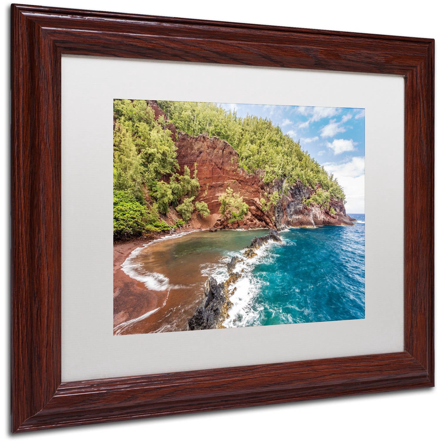 Trademark Fine Art 'Red Sand Beach Maui' Canvas Art by Pierre Leclerc, White Matte, Wood Frame