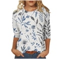 thumbnail image 2 of Nrmvnmi Womens 3/4 Length Sleeve Cotton Tops Casual Floral Print Round Neck Tie Dye Summer/Fall Tops Loose Fit Elastic and Lightweight Blouse For Women, 2 of 6