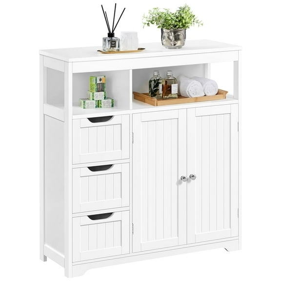 Topeakmart Wooden Bathroom Floor Cabinet with 3 Drawers & 2 Doors, White