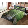 thumbnail image 4 of Natural Cave Sheet Set, Still Waterfall in the Forest in Northern Alabama Habitat Ecosystem Scenery, Fitted and Flat Sheet Pillowcases Bedding Accent 4 Piece Set, Calking, Green Brown, by Ambesonne, 4 of 5