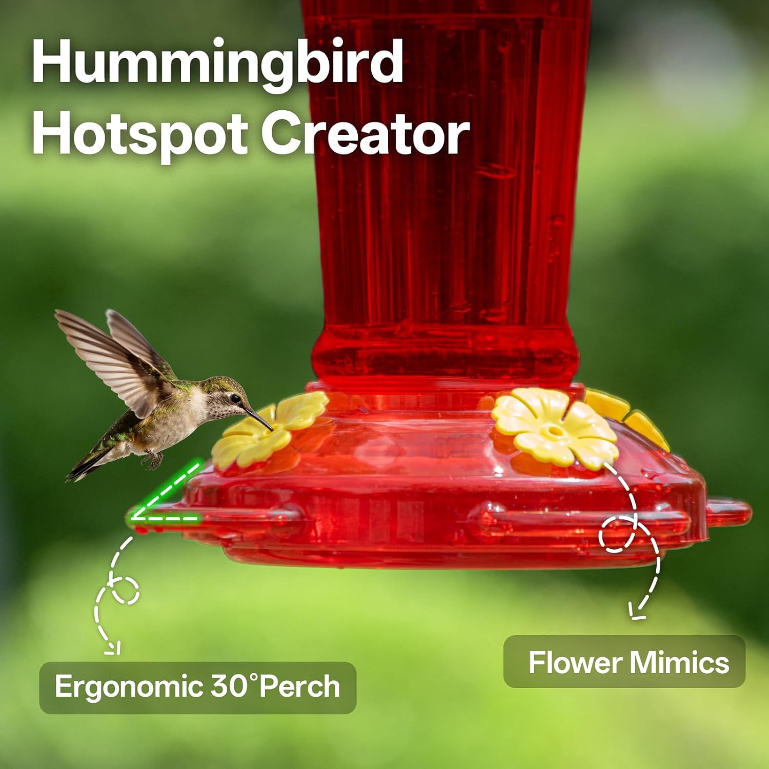 Plastic Hummingbird Feeders for Outdoors, 2-Pack 14 oz Ant & Bee Proof Hummingbird Feeder, Leak-Proof Nectar Feeders with 4 Feeding Ports and Perches, Gifts for Mom, Birdlovers-Red