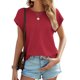 thumbnail image 2 of Tops de Verano de Mujer Suelto Ajuste Primavera Y Verano Suéter Casual Color Sólido Manga Corta Cuello Redondo, Camiseta Suelta de Poliéster, 2 of 9