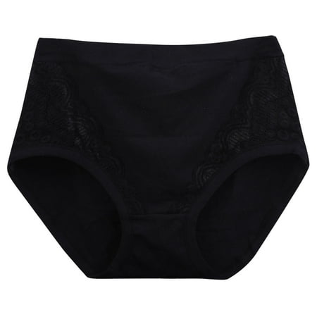 Jalioing Plus Size Underwear for Women Lace High Waist Panty Cotton Solid Color Comfy Briefs XL-6XL (XX-Large  Black)