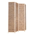 thumbnail image 4 of THY COLLECTIBLES Decorative Freestanding Wood Frame Reed Woven 4 Panels Hinged Semi Privacy Panel Screen Portable Folding Room Divider (Carbonized Color), 4 of 5