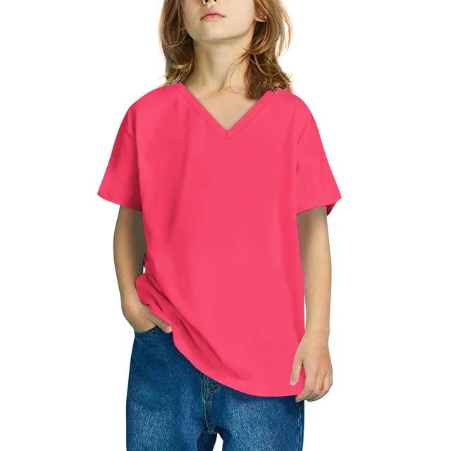 Plebaso T-Shirts à Col en V pour Filles, Manches Courtes, Basiques, Unis, Décontractés, Été