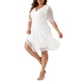 thumbnail image 4 of GRACE & GRANDEUR Robe de Cocktail pour Femme Grande Taille Col en V Mariage Dentelle Évasée Midi Robes 3X Blanc, 4 of 6