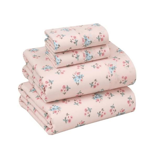 100% Cotton Sheets Queen Size Set, 4 Pieces, Soft & Breathable Percale Weave Bedding, Deep Pocket 16", Hotel Standard, Crisp Cool Feeling, Durable, Perfect Floral Bed Sheet, Spring On