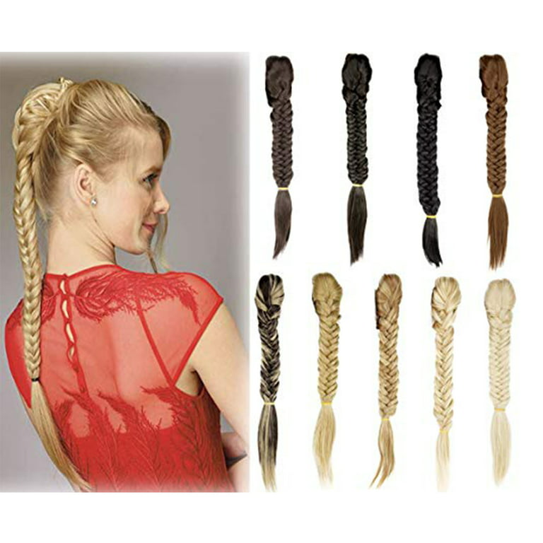 SAYFUT Hair Long Straight Ponytail Clip in Braided Ponytail Fishtail  Plaited Synthetic Hair Extensions Hairpiece 