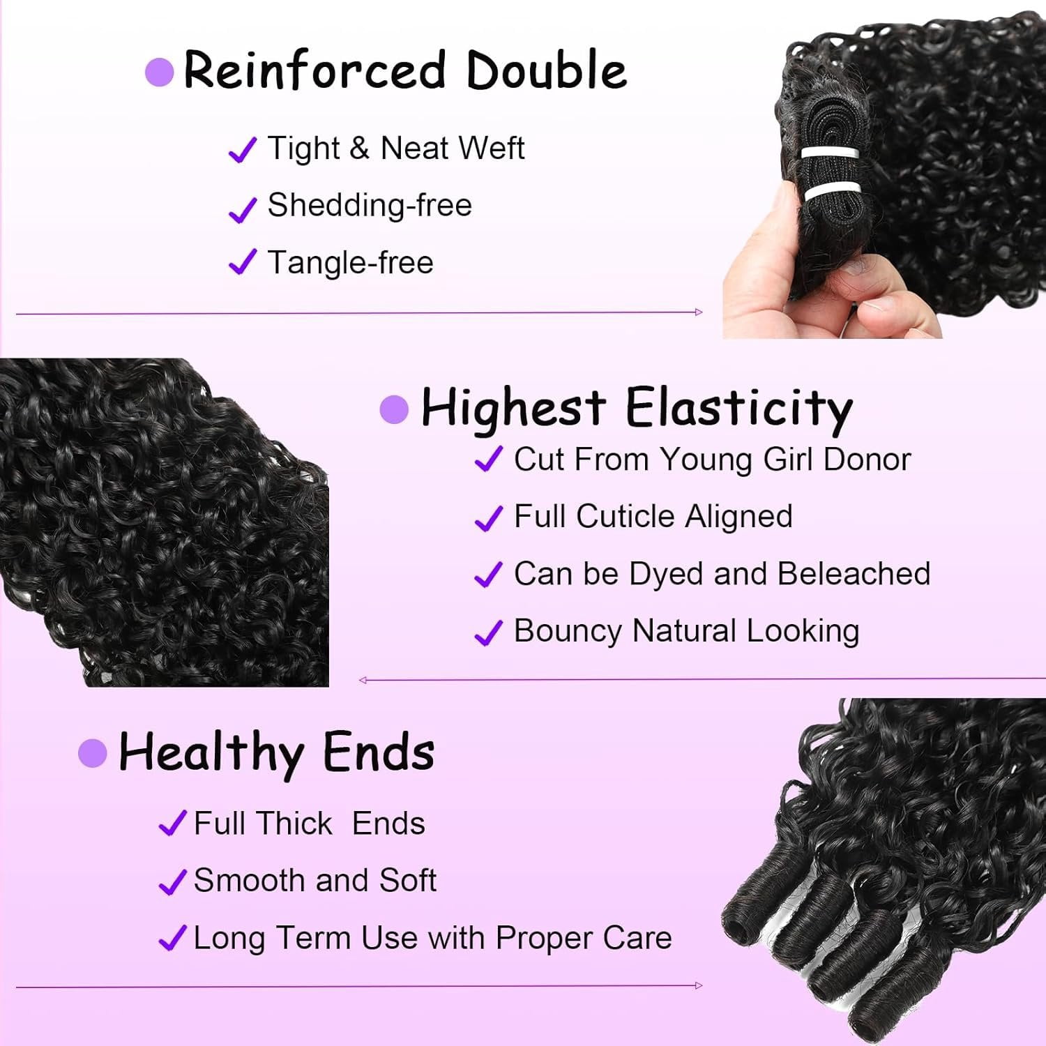 Burmese Curly  Human Hair Water Wave 3C4A Spiral Curly End Quick Weave Hair Bundle in Hair Extension  Black (Burmese Curly  Human Hair, 16 Inch)
