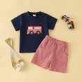 thumbnail image 2 of HCNTES Toddler Boy 4th of July Patriotic Clothes Set, Car Embroidered T-Shirt & Plaid Shorts 2Pcs Independence Day Outfits 6 12 18 24M 2T 3T, 2 of 6