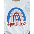 thumbnail image 6 of Bagilaanoe 4th of July Clothes for Toddler Baby Girls Letter Star Print Fly Sleeve Romper Tops + Ripped Jeans Denim Shorts 1T 2T 3T 4T 5T 6T Kids Independence Day Outfits 2pcs Short Pants Set, 6 of 8