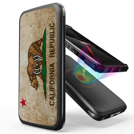 

INFUZE Qi Wireless Portable Charger for Samsung Galaxy S21 FE External Battery (10000 mAh 18W Power Delivery USB-C/USB-A Ports) with Touch Tool - California Republic Bear Flag