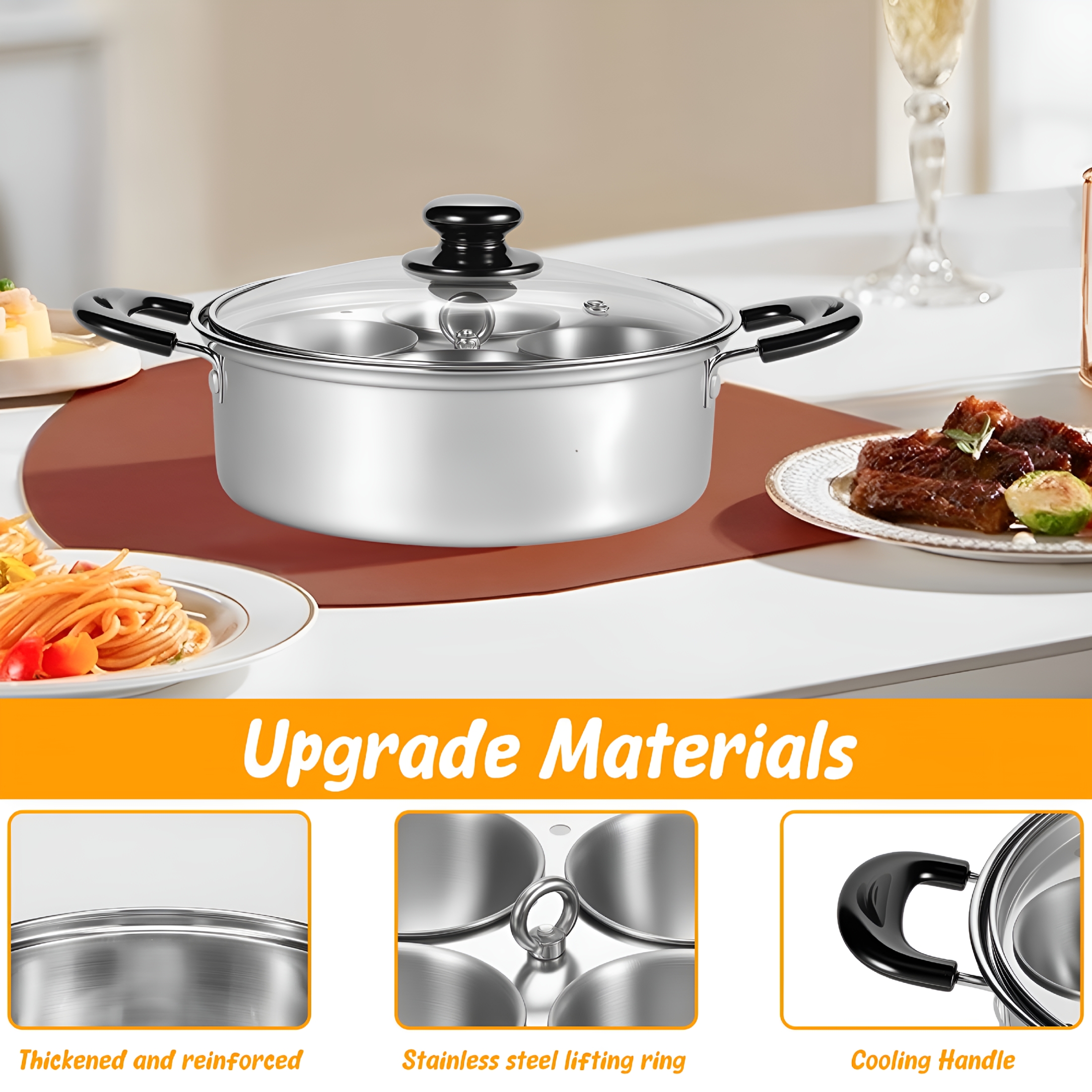 ACDANC 2026 New 2Pcs Egg Poacher Stainless Steel Poached Egg Maker Pot Egg Poaching Pan with 4 Cups Poached Egg Cooker Pot Multipurpose Stovetop Egg Poacher Pot for Induction Cooktop Gas Cooktop