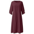 thumbnail image 5 of JGTDBPO Fall Dresses For Women 2023 Cotton Linen Shirt Dress Plus Size Casual Loose Maxi Long Dresses Solid Color Long Sleeve Round Neck Simple Long Shirt Daily Vacation Dress, 5 of 8