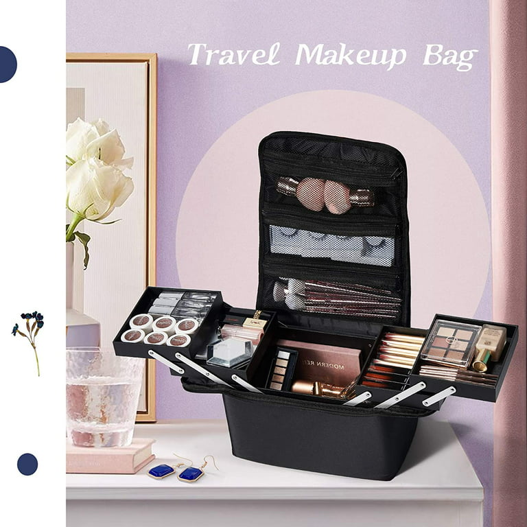Stagiant Soft Makeup Box Train Bag Case Pallette Pockets Artist Cosmetic  Nail Kit Handbag with Carry Strap Makeup Storage Organizer Box for Jewelry