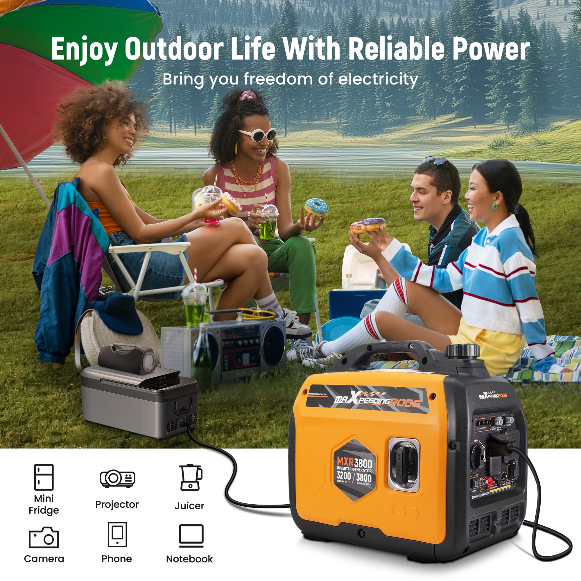 Maxpeedingrods 3800 Watt Portable Gas Powered Generator Inverter for Camping, Home Backup