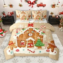 Manfei Kawaii Gingerbread House 7-Piece Bedding Comforter Set, Christmas Candy Cane King Bedding Sets,Sweet Xmas Dessert Bed Sheets For Girls Kids,Breathable Home Decor Reversible