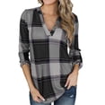 thumbnail image 1 of Puntoco moda mujer estampado a cuadros manga larga transpirable cuello en V camisa blusa tops Puntoco Puntoco-1420, 1 of 6