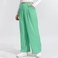 thumbnail image 5 of Women Pleated Wide Leg Trousers High Waisted Waffle Knit Palazzo Pants 27" 29" Casual Work Business Slacks with Pockets Mint Green, 5 of 7