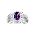 thumbnail image 1 of RYLOS Men's Rings Sterling Silver Rings Classic Designer Style 9X7MM Oval Gemstone &  Diamond Ring Amethyst February Birthstone Rings For Men Size 13, 1 of 7