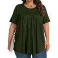 thumbnail image 3 of TKLPEHG Plus Size Tops for Women Solid Color Crew Neck Ruched Tunic Shirts Fashion Short Sleeve T Shirts Casual Comfy Blouses (Green,XXXL), 3 of 8