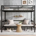 thumbnail image 3 of Bed Frame Queen over Queen size pull-out Metal Bunk Bed, lower bunk can be pulled out in three sections, top bunk equipped with safety rails, black.,Platform Bed Frame, 3 of 19