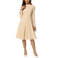 thumbnail image 2 of INSPIRE CHIC Women's Wear to Work Elegant Mock Neck Long Sleeve Self Tie Waist Knit Midi Dress XS Apricot, 2 of 6