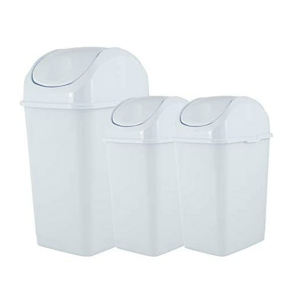 Superio Swing Top Trash Can,Set of 3 Waste Bins for Home, Kitchen, Office, Bedroom, Bathroom, Ideal for Large or Small Spaces - White (White-10 qt 2 5 qt)
