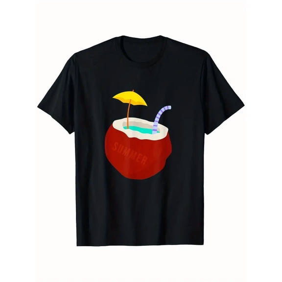 Coconut with Umbrella Graphic T-Shirt - Summer Beach Party Outfit