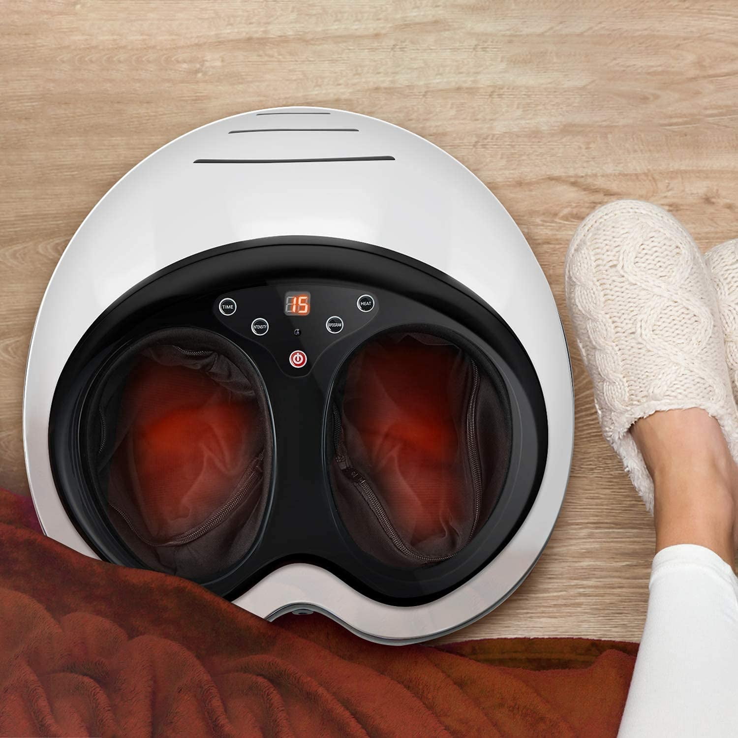 Foot Massager Machine For Foot Circulation Adjustable Intensities with Heat, Deep Kneading, Rolling and Air Compression 15032WH
