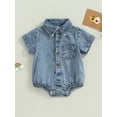 thumbnail image 4 of nvzhuang Infant Boys Girls Denim Romper Short Sleeve Baby Jumpsuits Summer Buttons Casual Bodysuits, 4 of 8