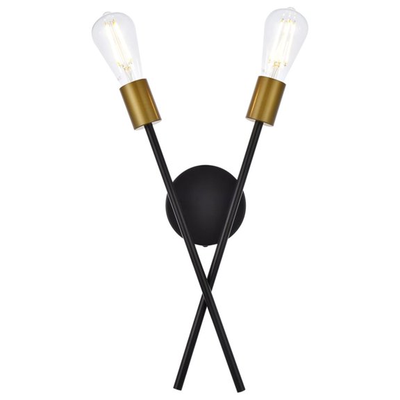 Armin 2 lights wall sconce in black with brass