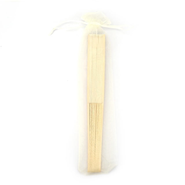 Abanico plegable de mano estilo chino/japonés/retro con bolsa de tela para regalo (Beige)