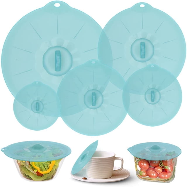Juego de 5 Tapas de Silicona para Alimentos de 4 a 10.6 Pulgadas Libres de BPA Aptas para Microondas Horno y Congelador