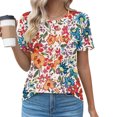 thumbnail image 1 of Puntoco Liquidación de blusas cortas para mujer Blusa informal de manga corta con cuello redondo a la moda para primavera/verano para mujer, 1 of 5