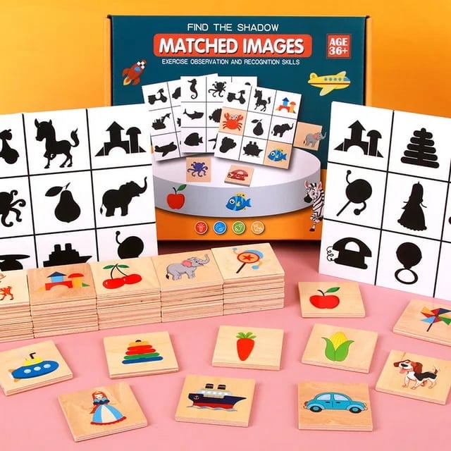 Montessori Shape Matching Board Game Wooden Find Shadow Matched Images Animal Fruit Blocks Puzzles Educational Toys For Children