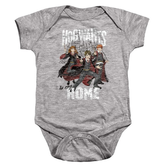 Harry Potter Hogwarts Is My Home Unisex Infant Snap Suit for Baby, Athletic Heather, Medium