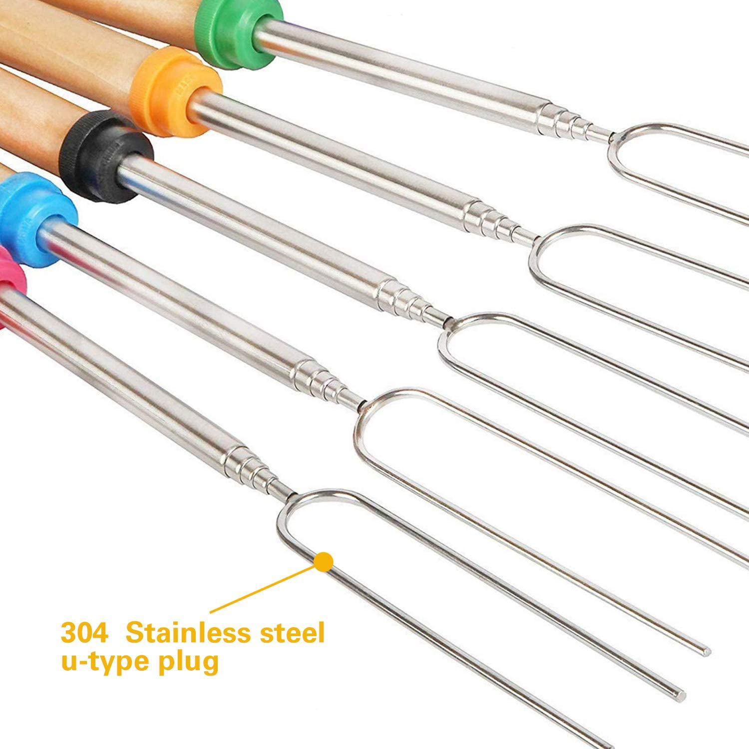 45 Inch Hot Dogs Set of 5 Rolete Extra Long Roasting Sticks in Premium Stainless Steel for Marshmallows 