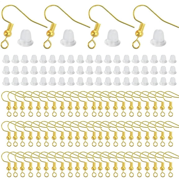 200PCS Hypoallergenic Bead & Spring Surgical Stainless Steel Earring Hooks With 200pcs Earring backs For Jewelry Making DIY (Golden).