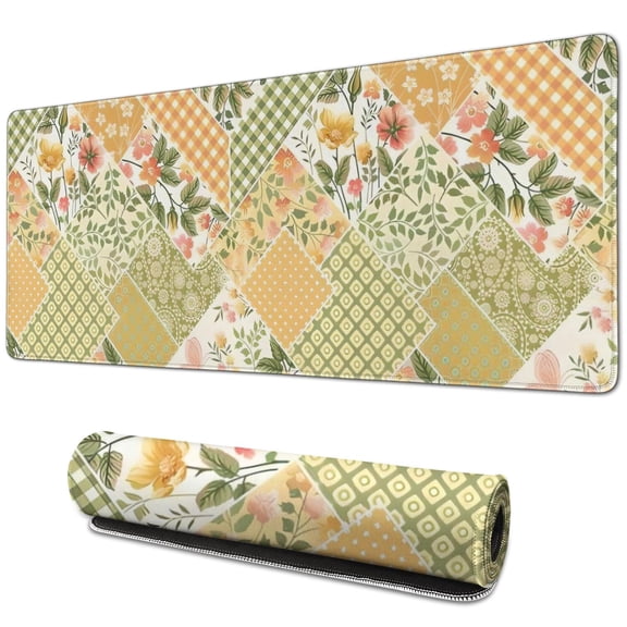 Long Mouse Pads for Desk,Pioneer Flower Floral Print Pattern Desk Mats on Top Of Desks, Desk Mouse Pad Extra Large with 3mm Non-Slip Base and Stitched Edge for Gaming,Office,Work,Home 31.5"x11.8"