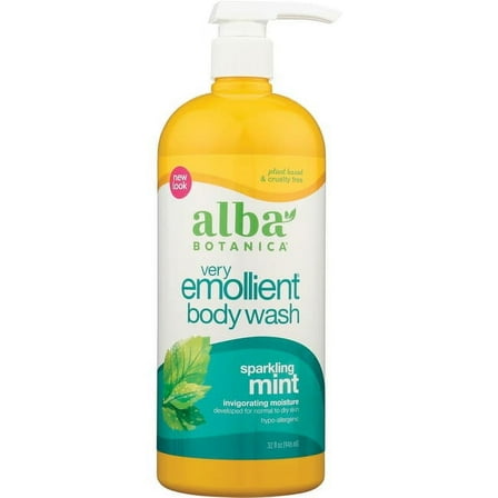 Alba Botanica Very Emollient Sparkling Mint Bath & Shower Gel, 32 oz.