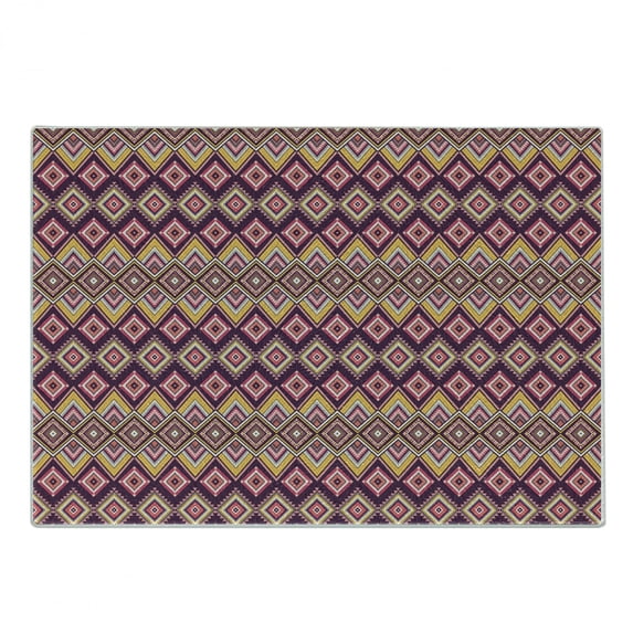 Aztec Cutting Board, Colorful Native Pattern of Rhombus Inspired Ornamented Dots, Decorative Tempered Glass Cutting and Serving Board, in 3 Sizes, by Ambesonne