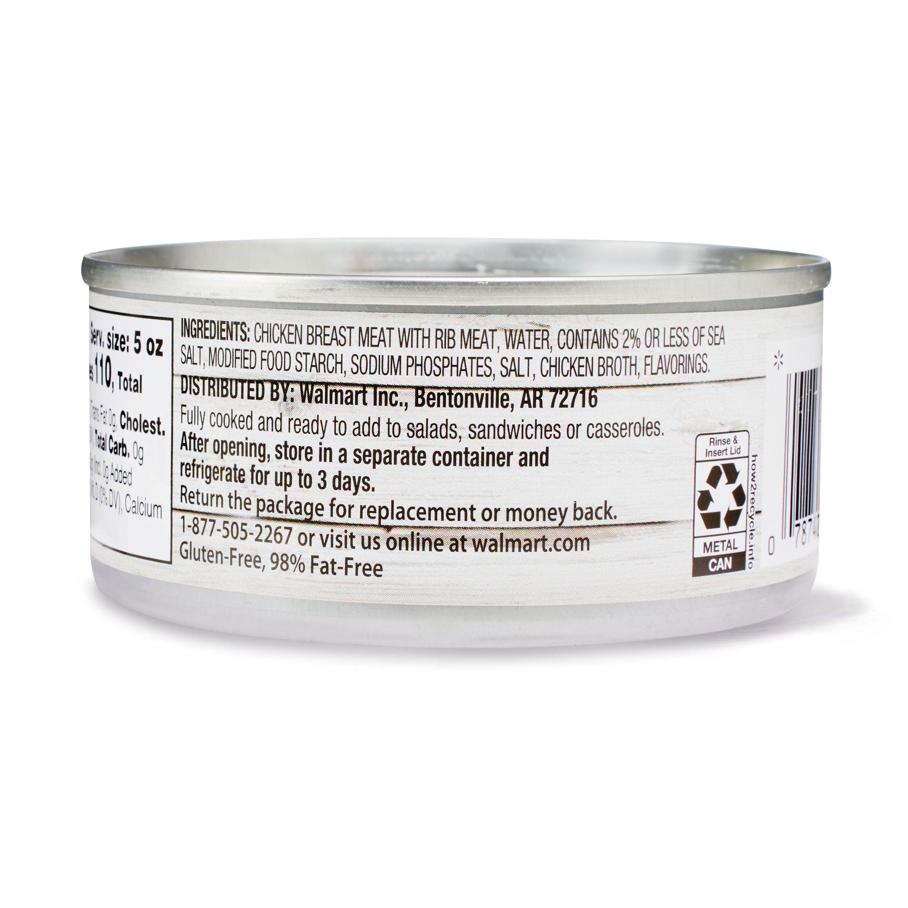 Great Value Chunk Chicken Breast with Rib Meat in Water, Fully Cooked, 5 oz Can