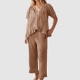 thumbnail image 2 of RMGVDSD Womens Plaid Pajamas Sets Ruffle V Neck Long Sleeve Button Down Shirt and Pants Gingham Sleepwear Loungewar 2 Piece Outfits, 2 of 5