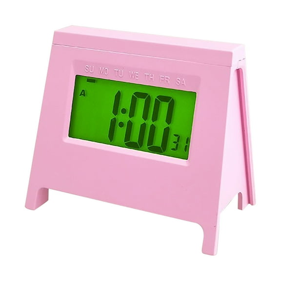 HBBKVI Alarm Clock, Mini Triangular Luminous Digital Clock for Bedroom Office, Temperature & Date Display Digital Clock, Pink