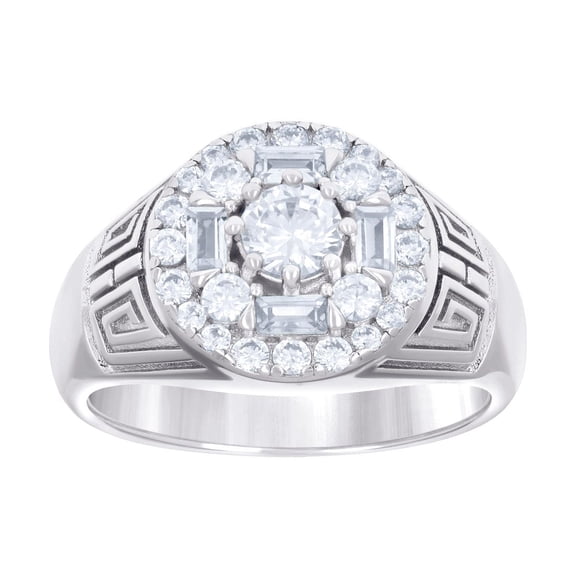 925 Sterling Silver Mens Baguette Round Cubic Zirconia Fashion Ring 14.1mm Long Size 11 Ring for Men