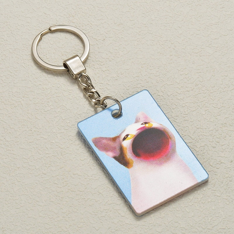 3D Stereo Transformation Kitty Square Plate Key Ring Acrylic Cat Keychain Pendant for Purse Backpack or Keys Blue Cat